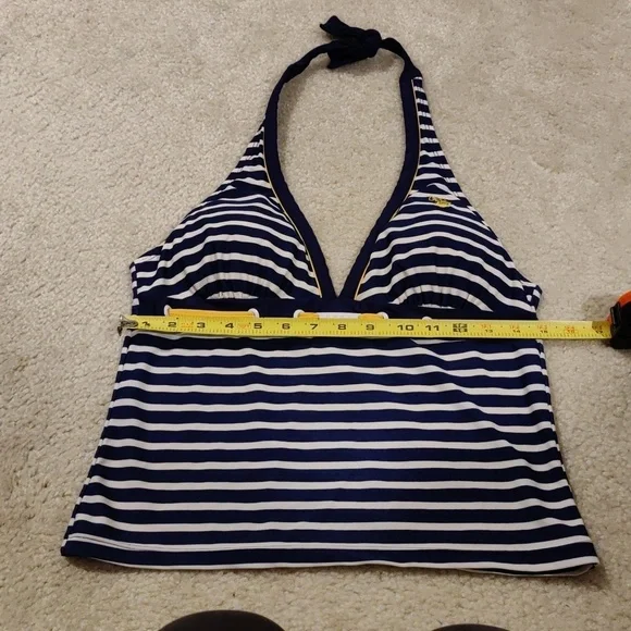 Us Polo Navy & White Striped Halter Tankini Swim Top Yellow Trim Sz m - Picture 6 of 7